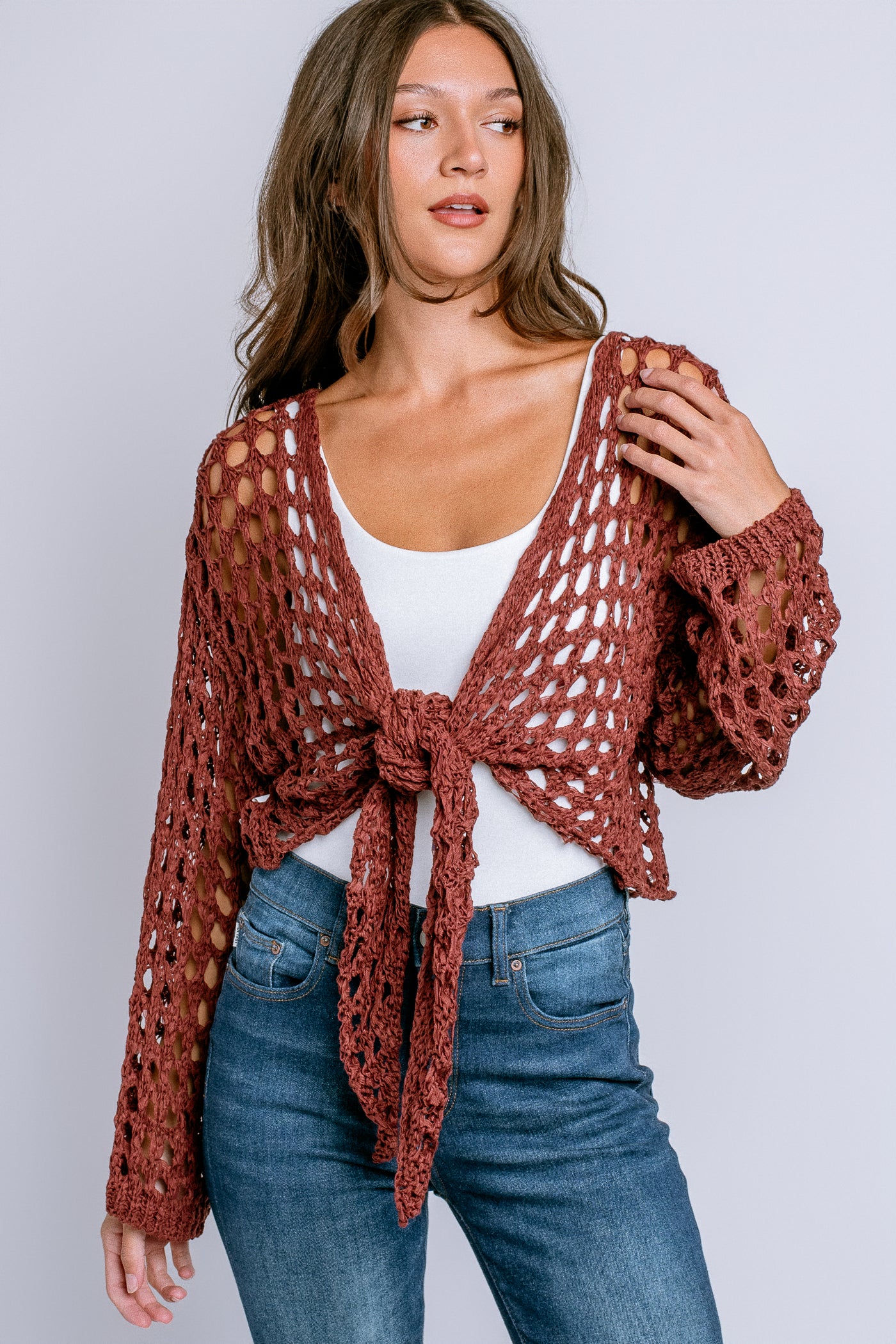 Milio Milano Crochet Tie Front Top