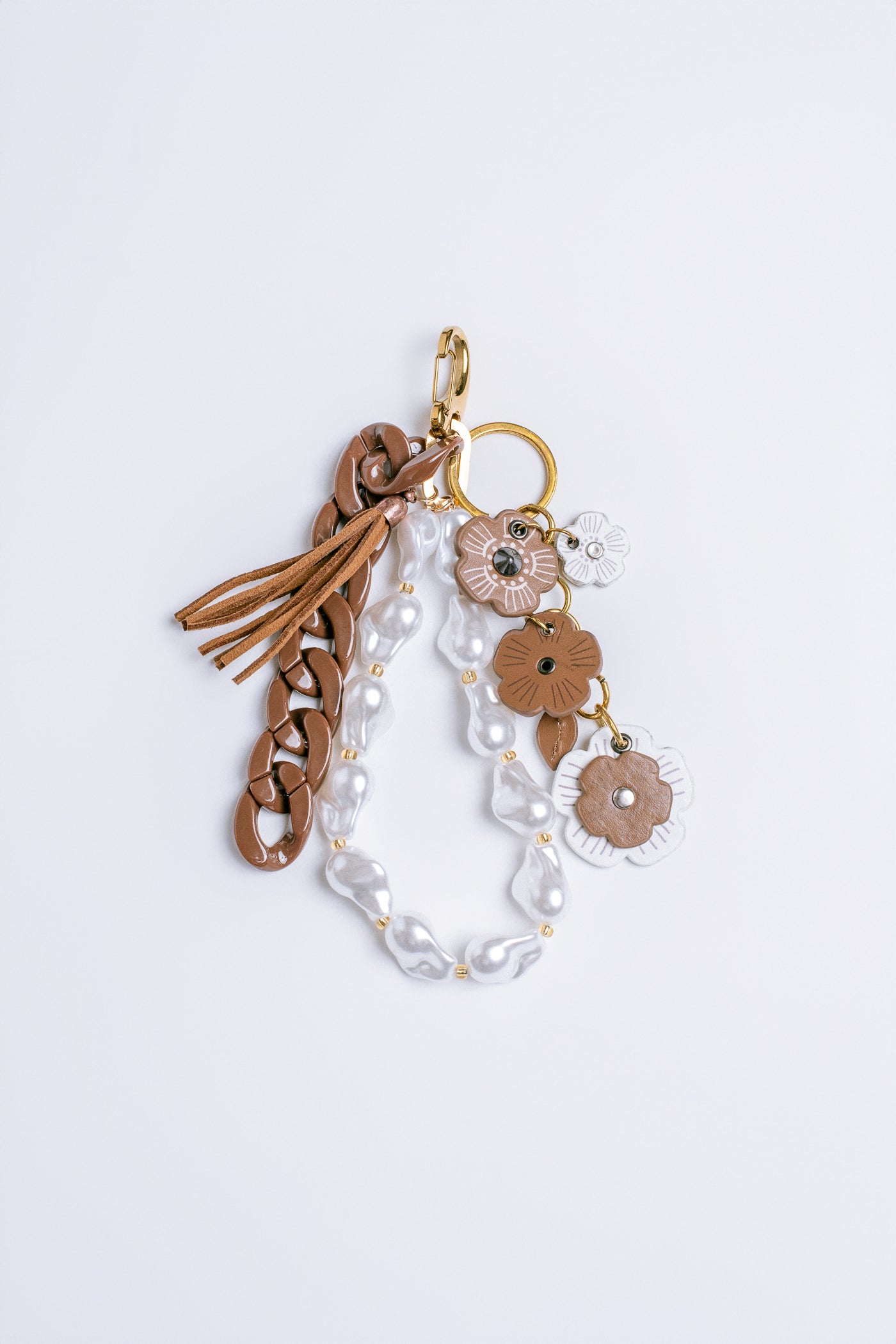Brown & White Flowers Bag Charm