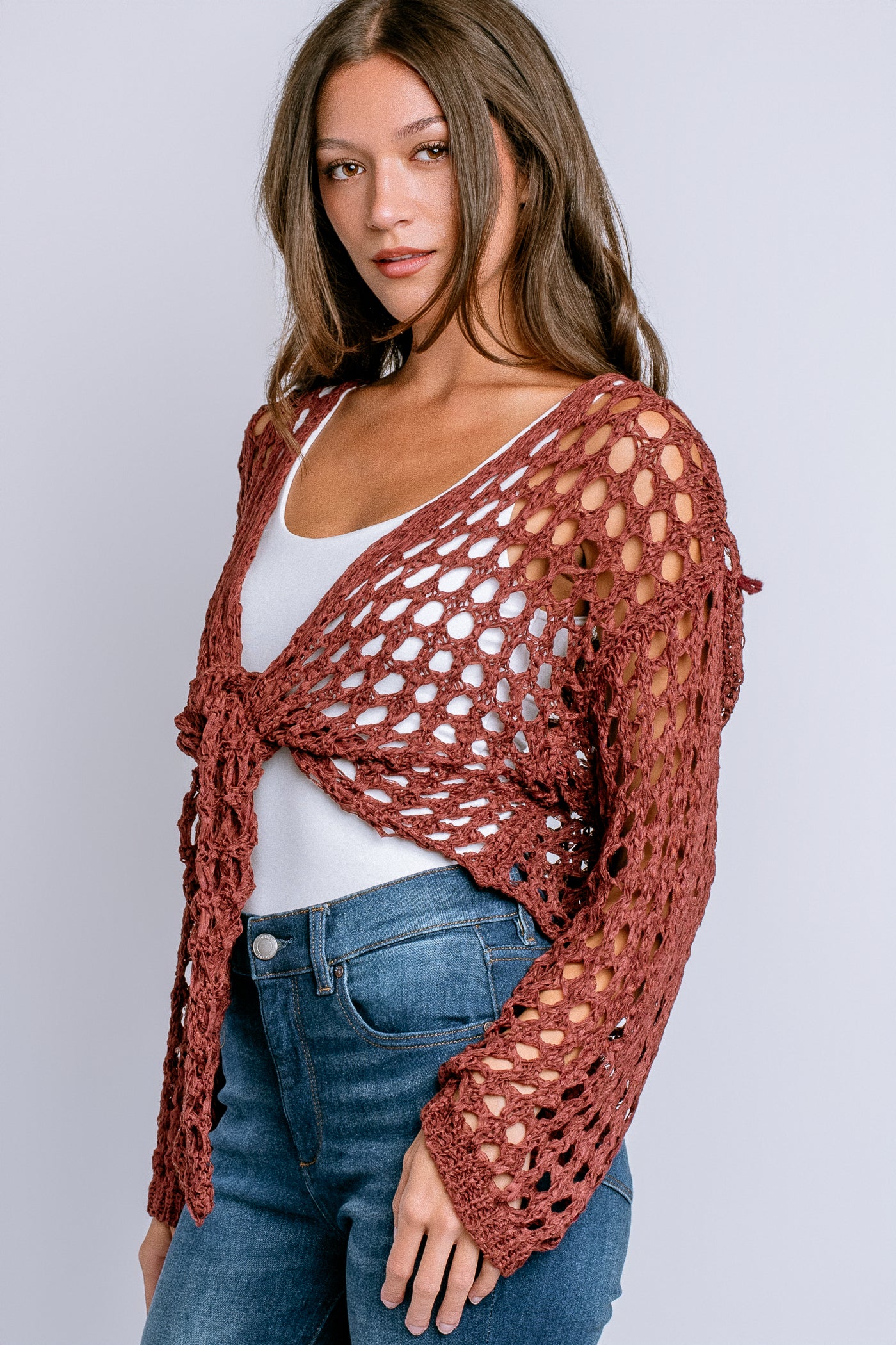 Milio Milano Crochet Tie Front Top