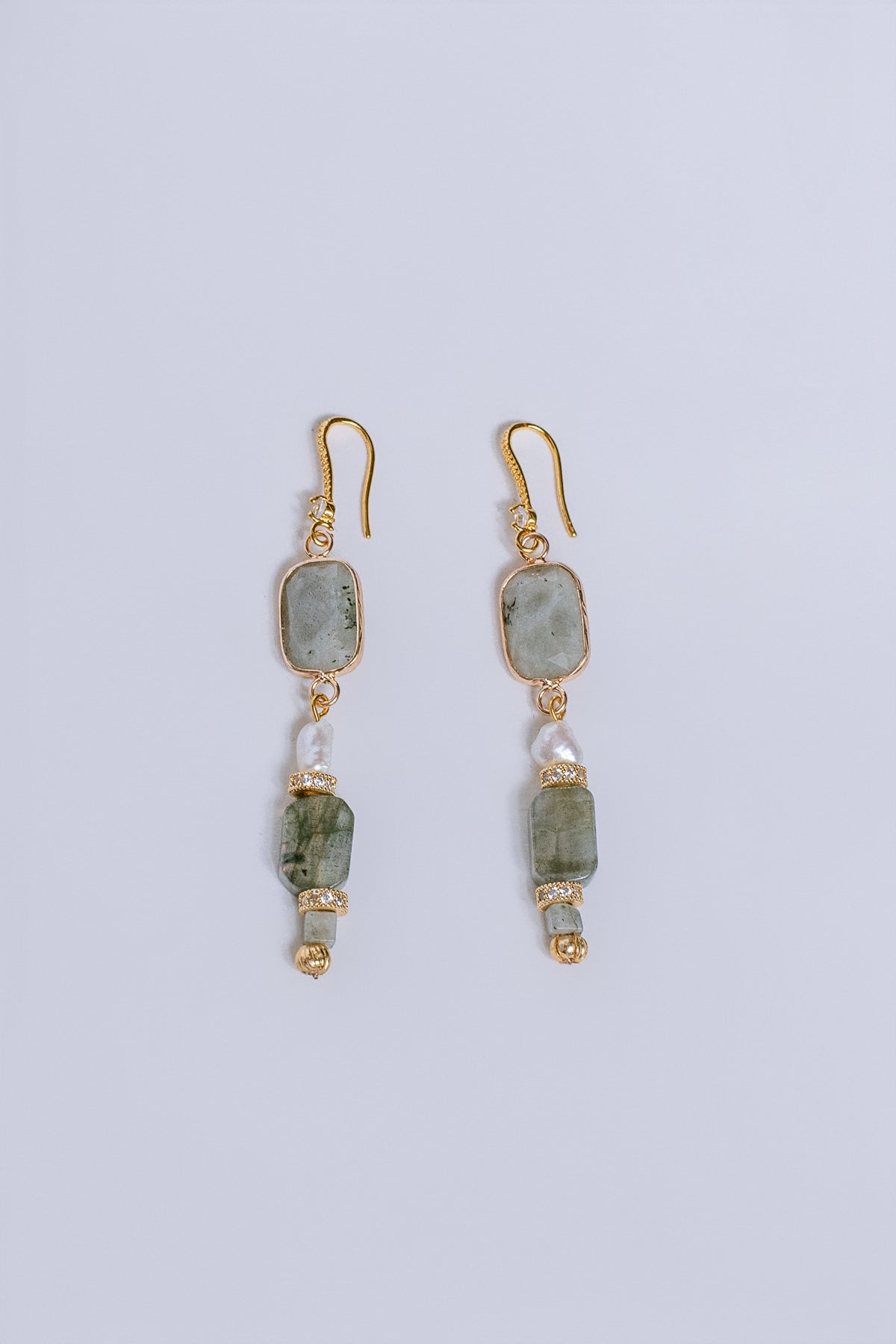 Sherwood Bridge Diamonds Labradorite, Pearl Drop Earrings