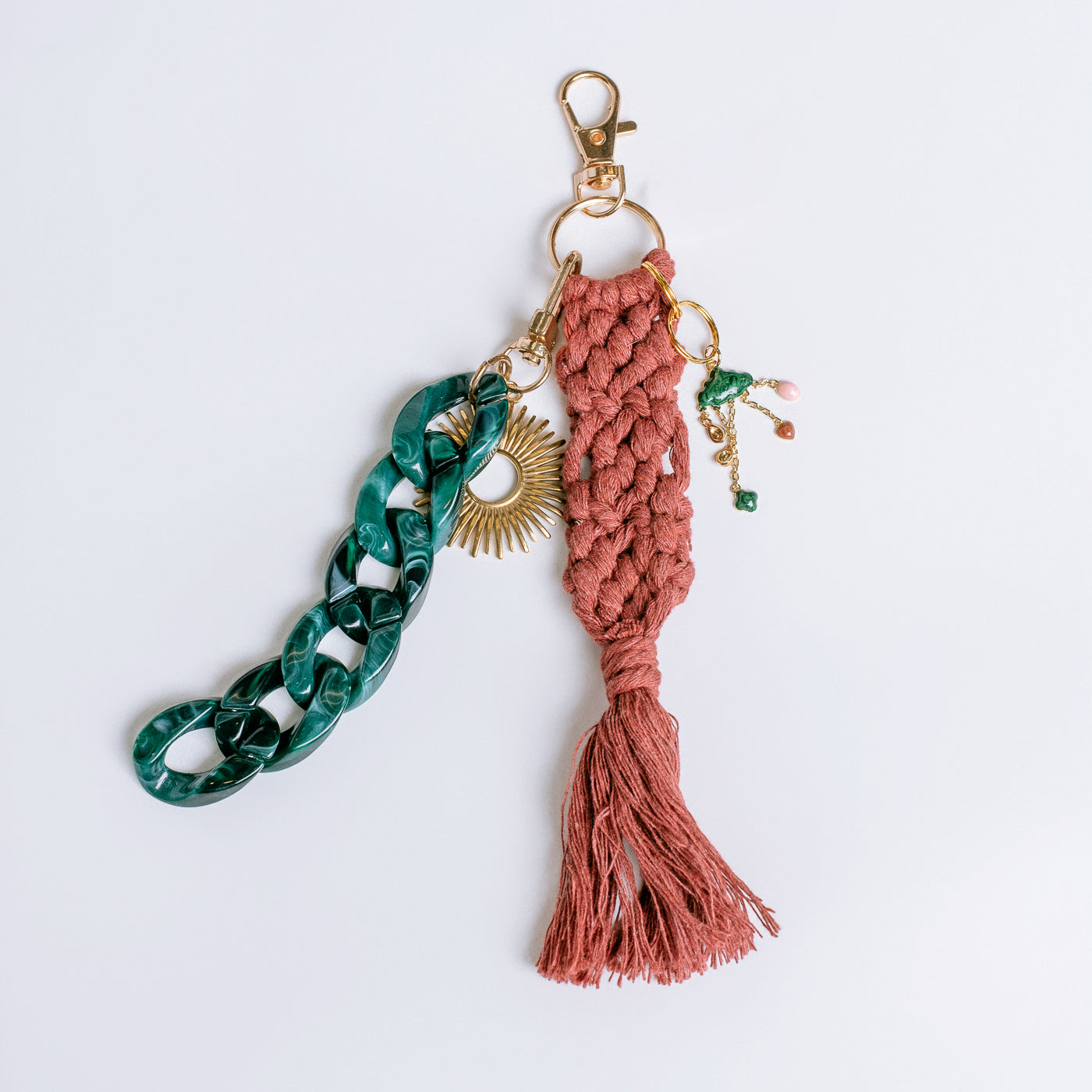 Sherwood Bridge Diamonds Green Chain & Mauve Crochet Bag Charm