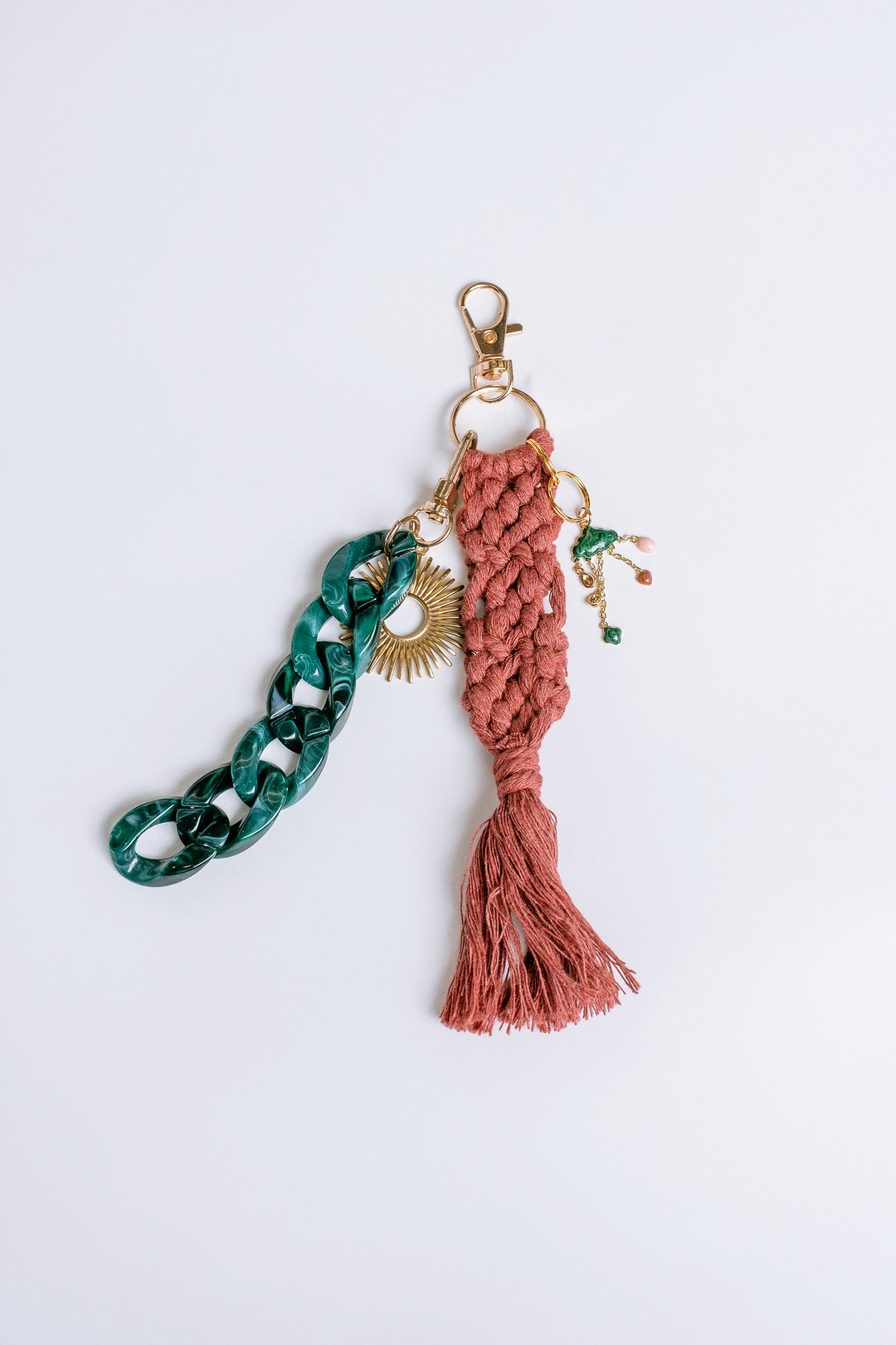 Sherwood Bridge Diamonds Green Chain & Mauve Crochet Bag Charm