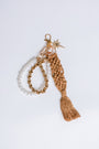 Sherwood Bridge Diamonds Beige Crochet & Pearl Bag Charm