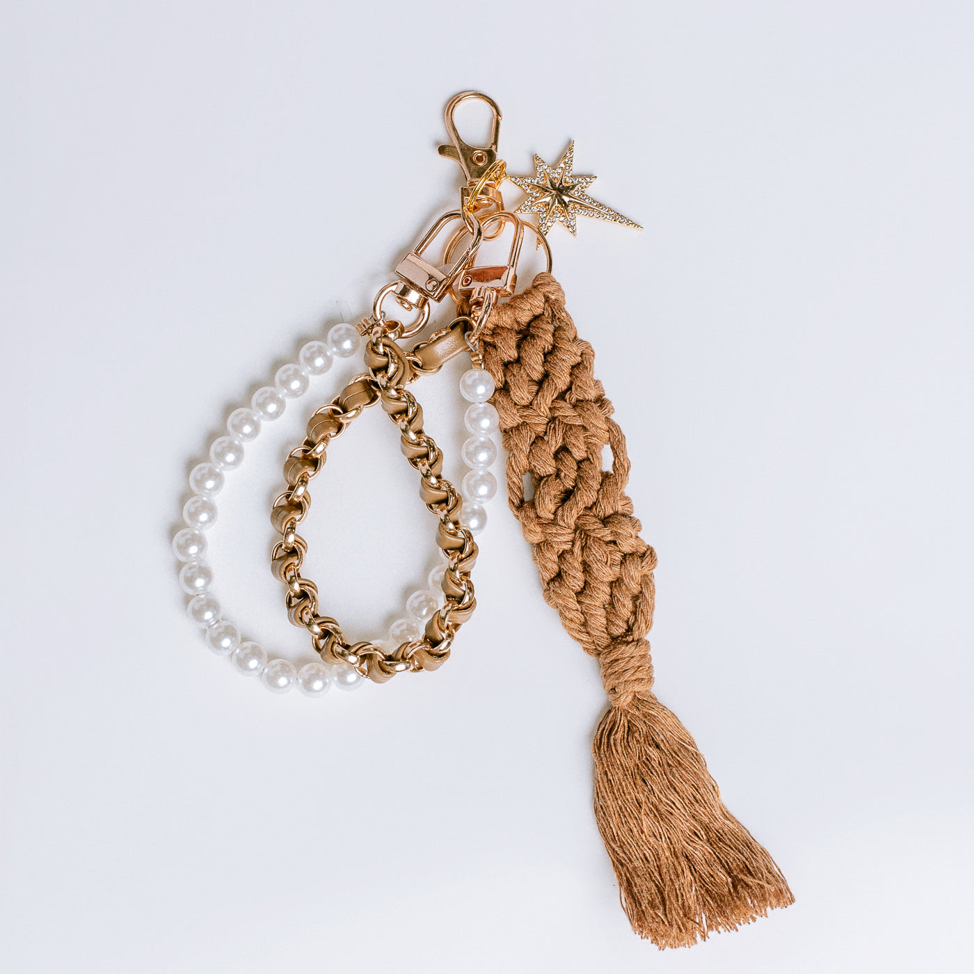 Sherwood Bridge Diamonds Beige Crochet & Pearl Bag Charm