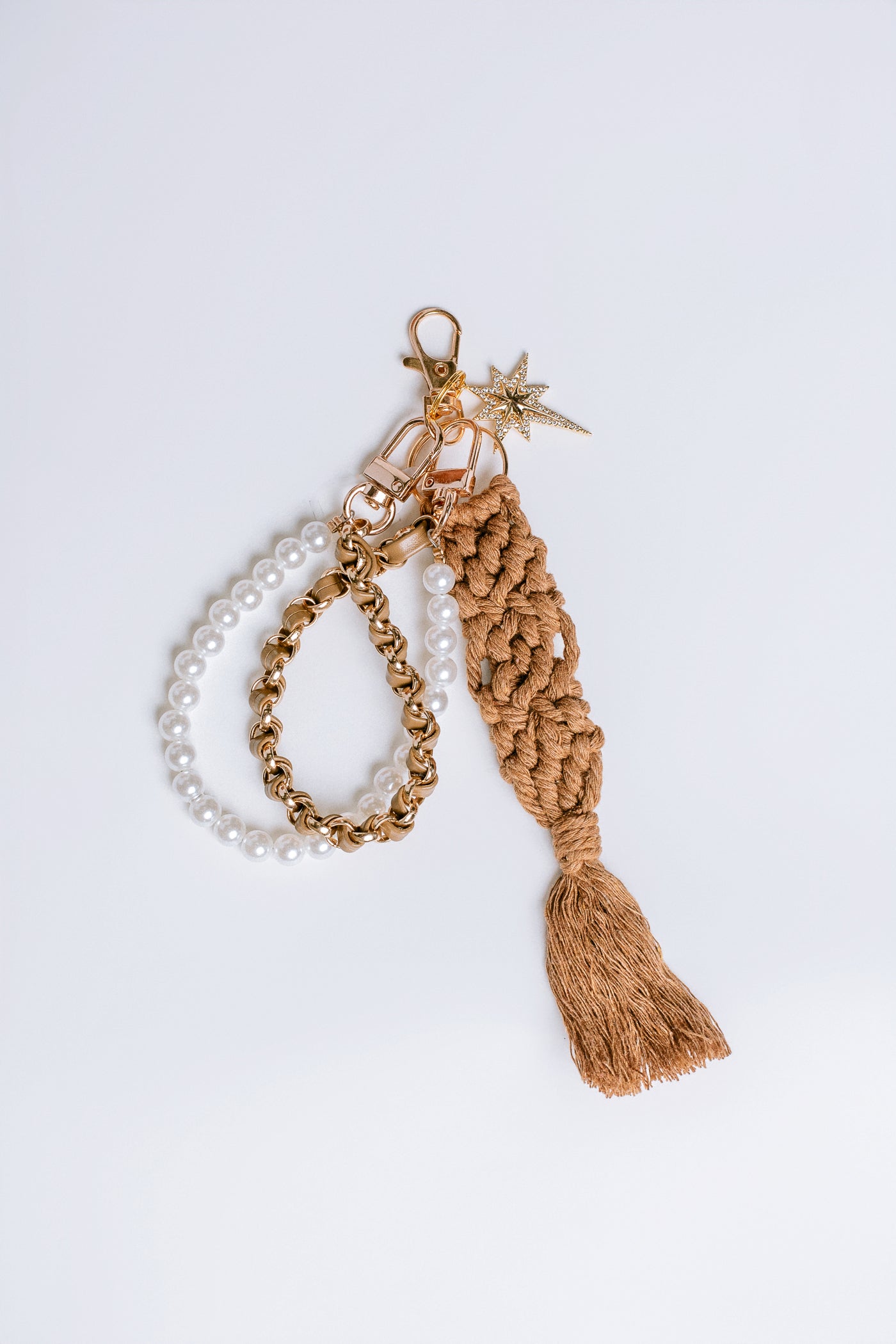 Sherwood Bridge Diamonds Beige Crochet & Pearl Bag Charm