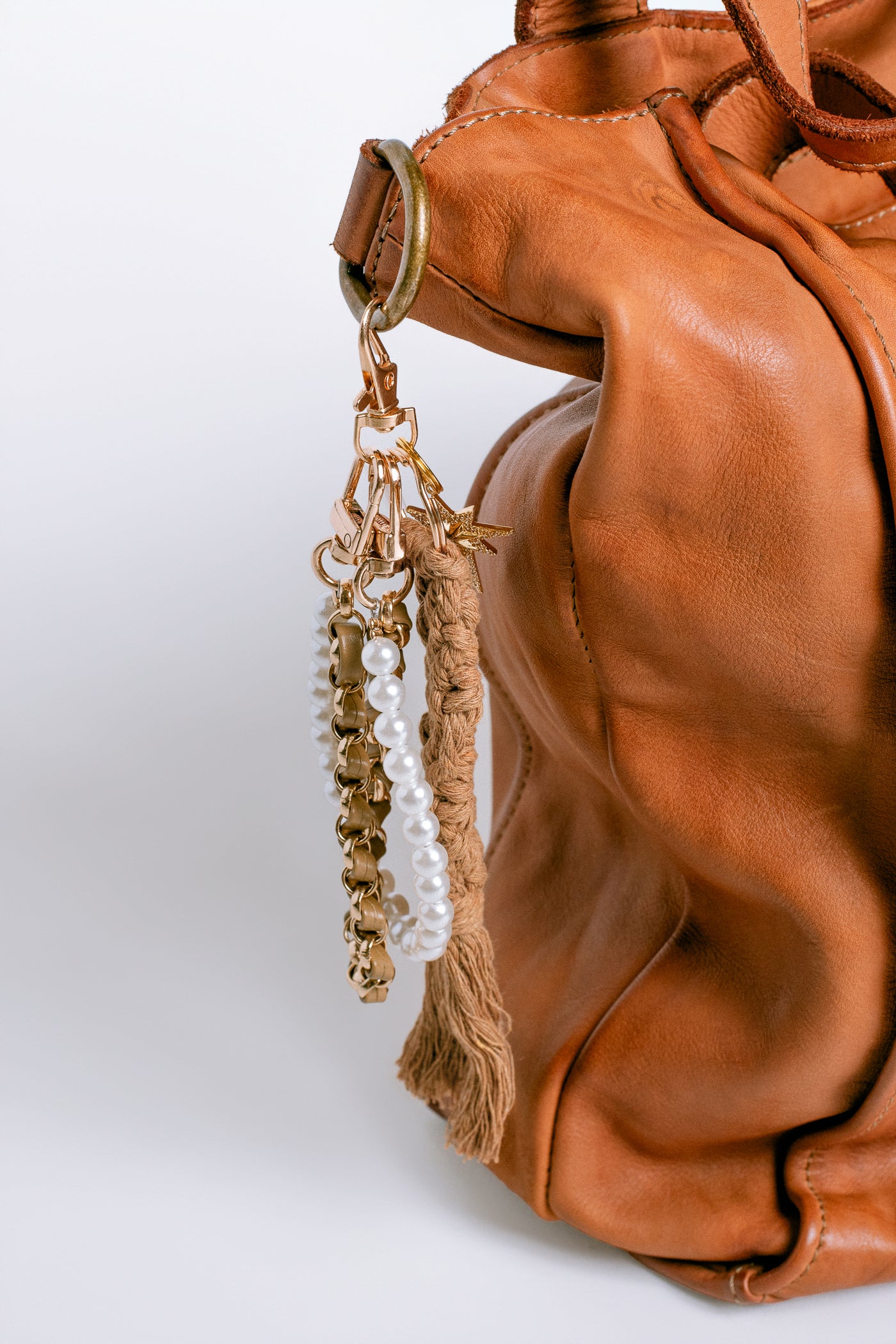 Sherwood Bridge Diamonds Beige Crochet & Pearl Bag Charm