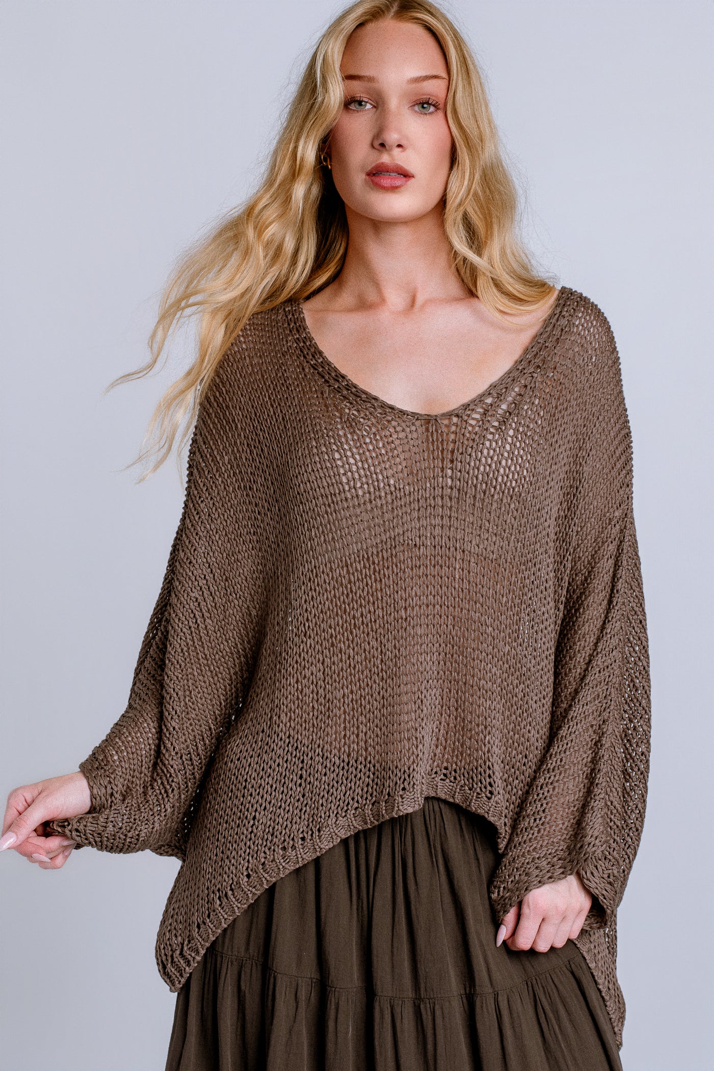 Milio Milano V-Neck Batwing Crochet Top