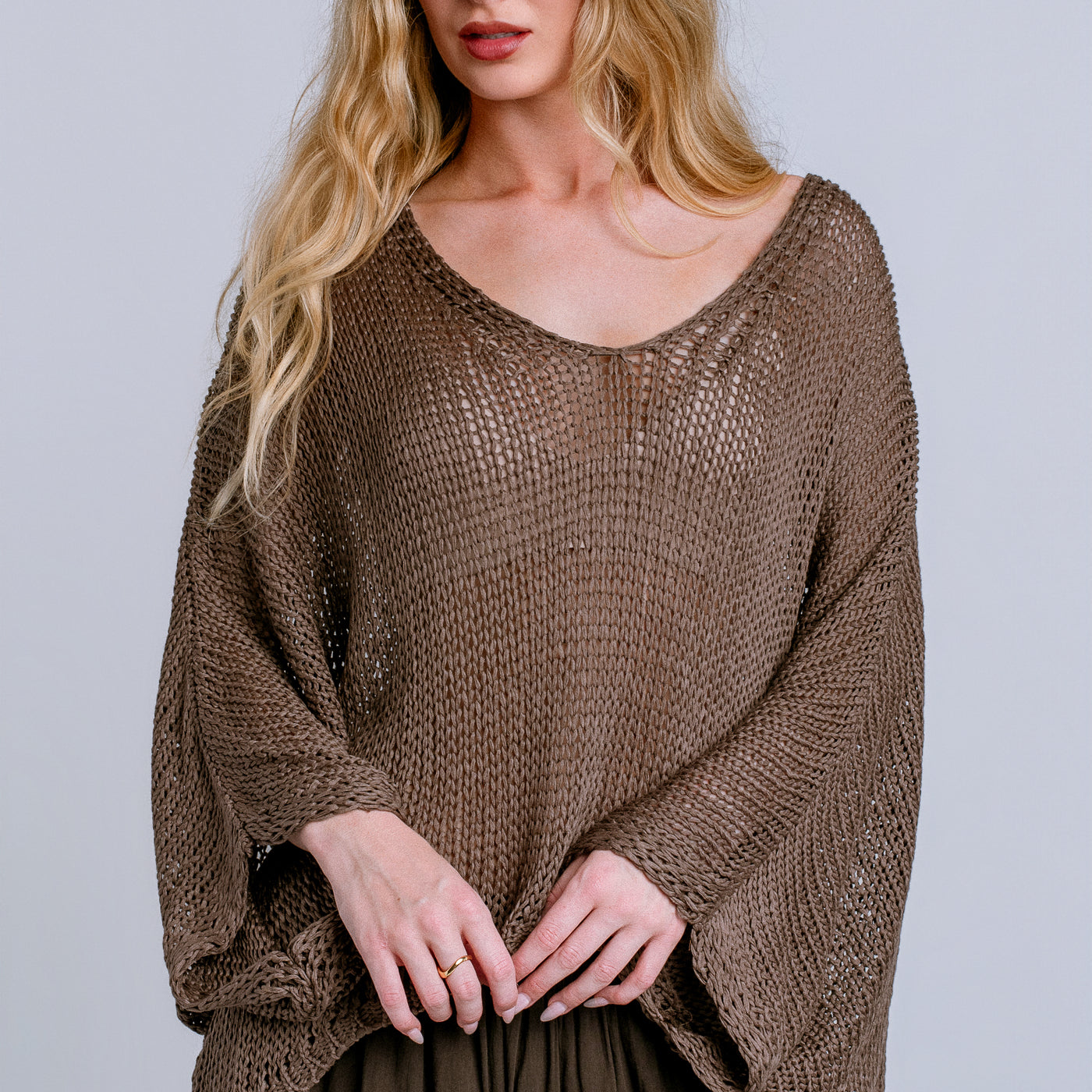 Milio Milano V-Neck Batwing Crochet Top