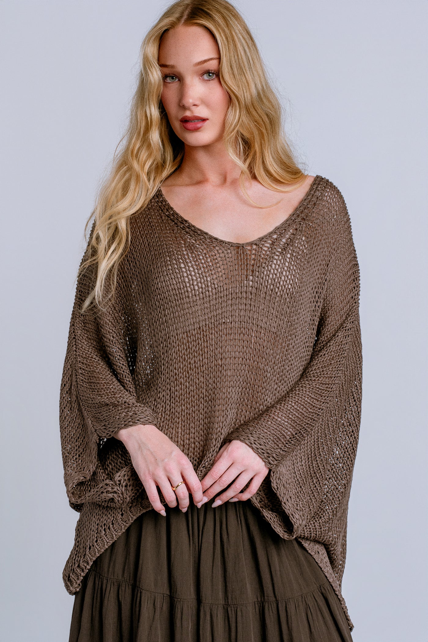Milio Milano V-Neck Batwing Crochet Top