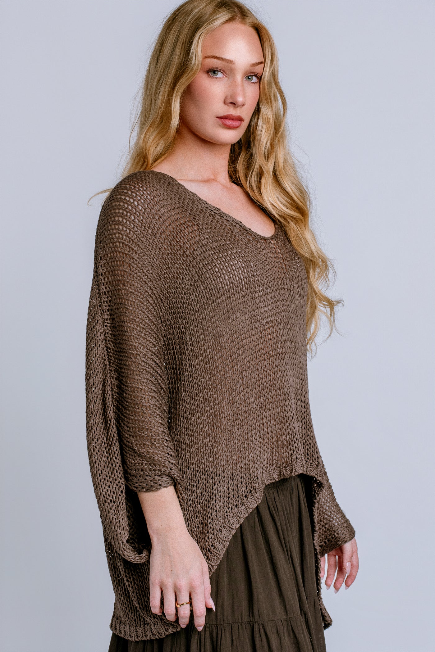 Milio Milano V-Neck Batwing Crochet Top