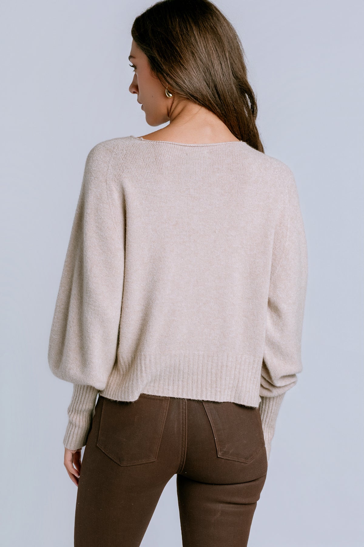 Bubble Sleeve V-Neck Sweater