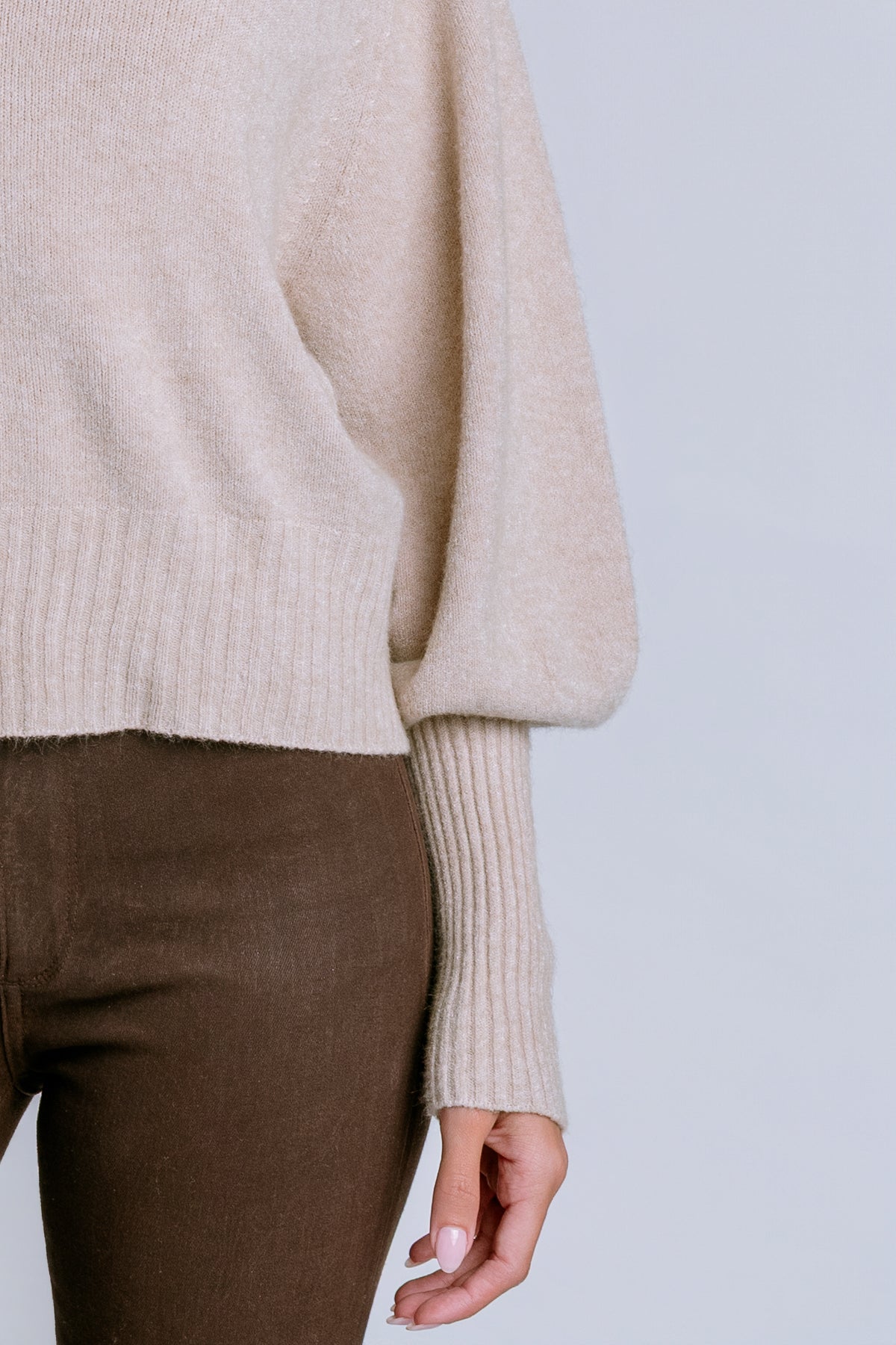 Bubble Sleeve V-Neck Sweater