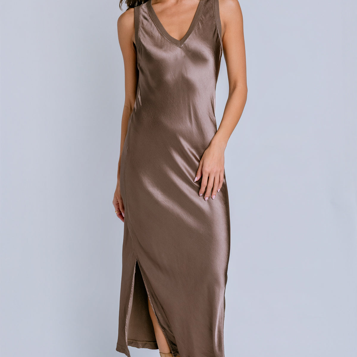 Randi V-Neck Satin Midi