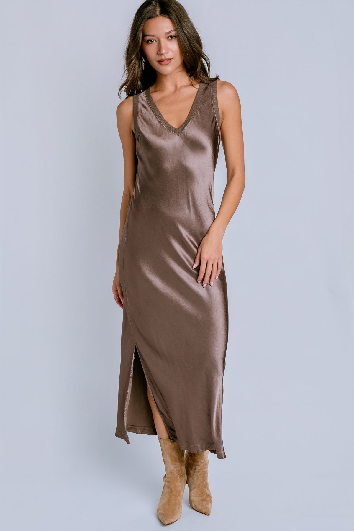 Randi V-Neck Satin Midi