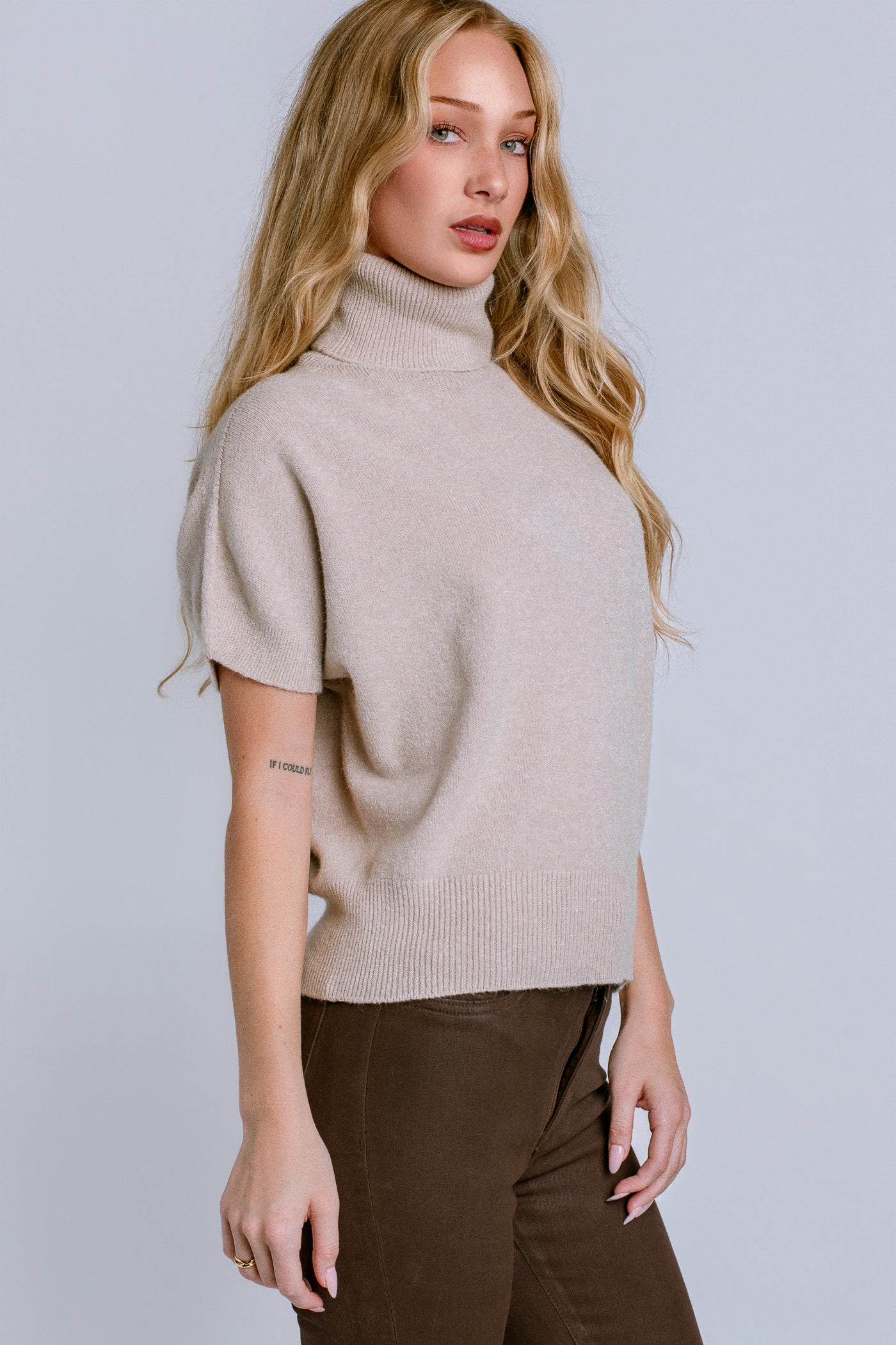 Turtleneck Short Sleeve Sweater Top