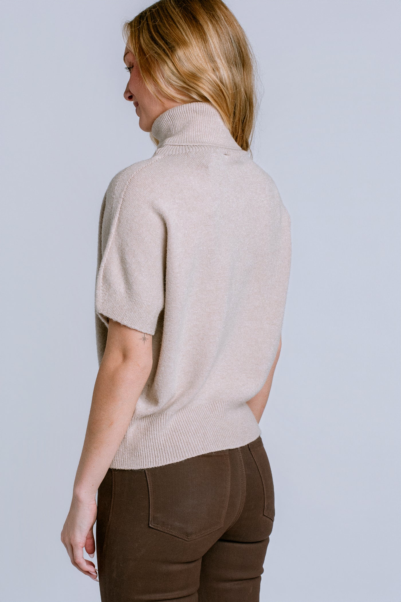 Turtleneck Short Sleeve Sweater Top