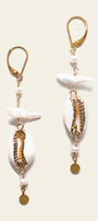 Lisa Marie Jewelry Shell, Biwa Pearls, Gold Disc Earring