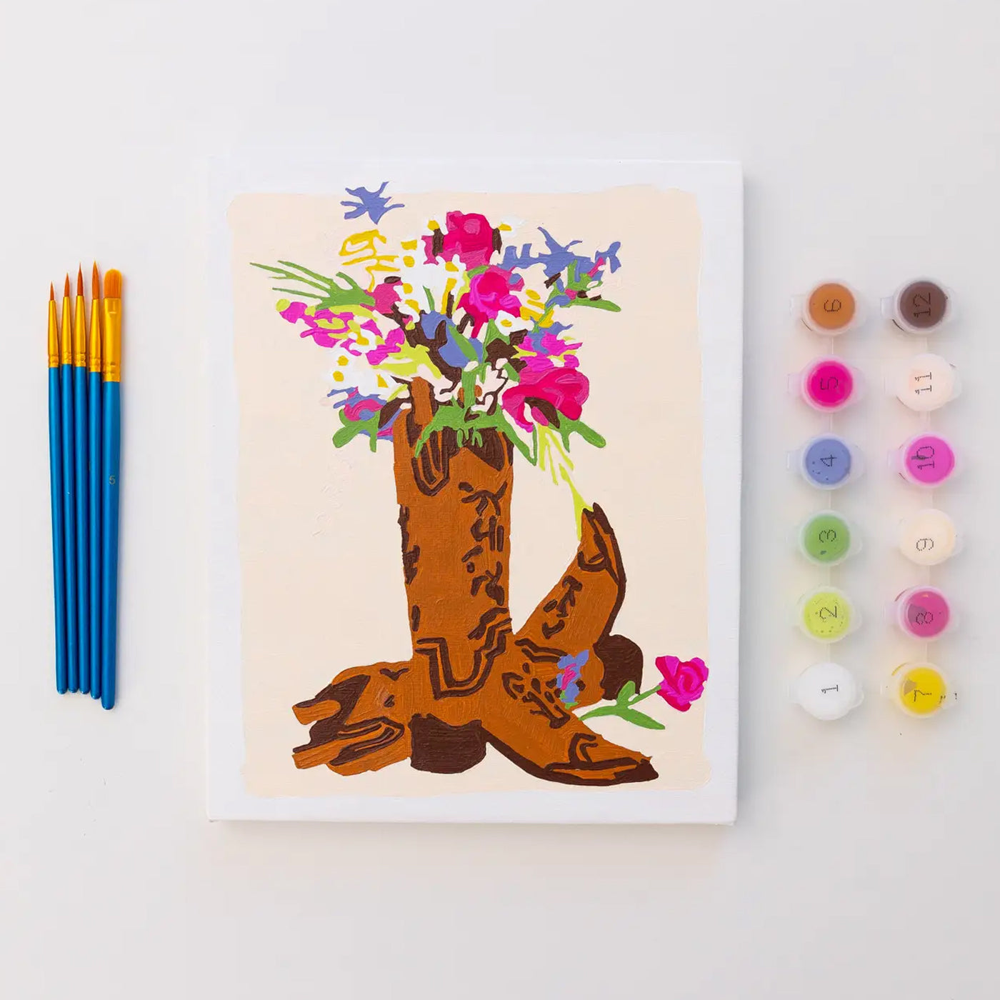 Paint Anywhere Cowboy Boots & Flowers Paint By Numbers Framed Mini