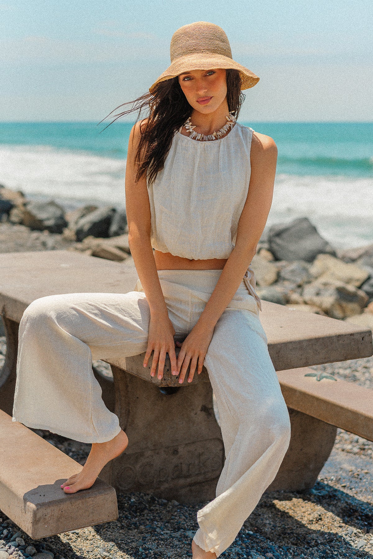 Milio Milano Foldover Waist Linen Palazzo Pant