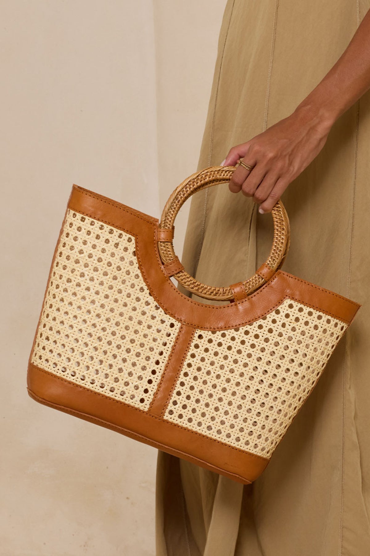The Winding Road Round Handle Cane Weave Tote